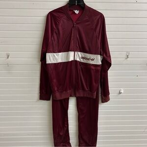 Vintage 70s Adidas Maroon Tracksuit with White Accent
